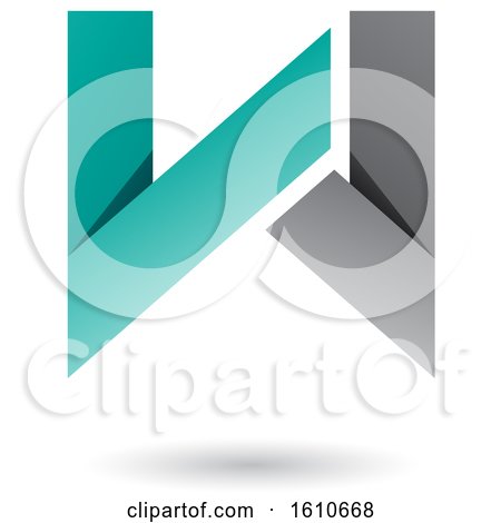 Clipart of a Turquoise and Gray Folded Paper Letter W - Royalty Free Vector Illustration by cidepix