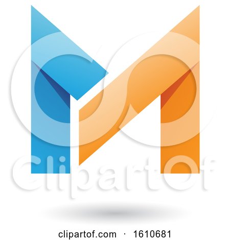 Clipart of a Folded Paper Orange and Blue Letter M - Royalty Free Vector Illustration by cidepix