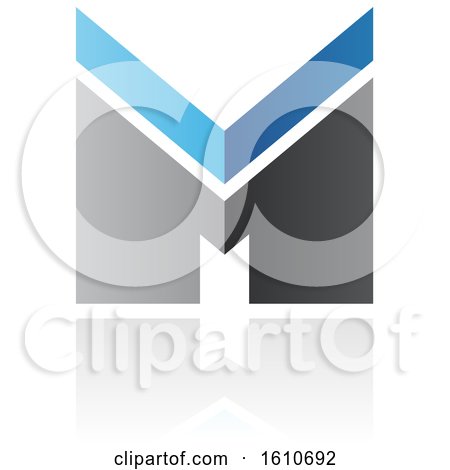 Clipart of a Thick Striped Gray and Blue Letter M - Royalty Free Vector Illustration by cidepix