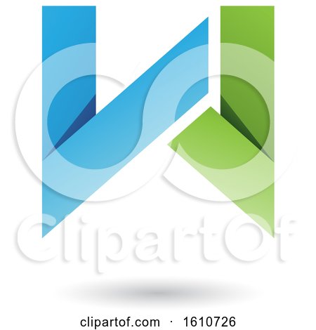Clipart of a Blue and Green Folded Paper Letter W - Royalty Free Vector Illustration by cidepix