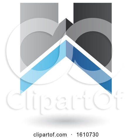Clipart of a Thick Striped Gray and Blue Letter W - Royalty Free Vector Illustration by cidepix