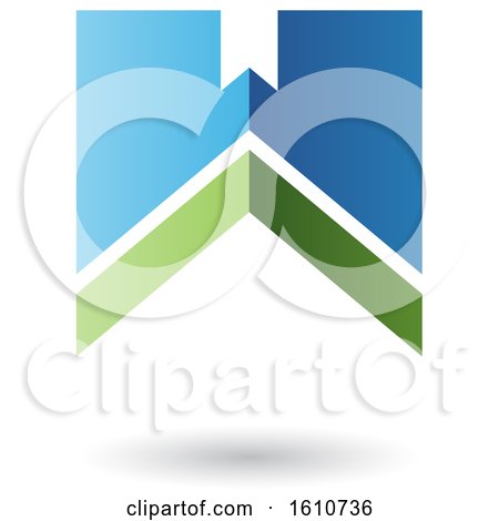 Clipart of a Thick Striped Green and Blue Letter W - Royalty Free Vector Illustration by cidepix