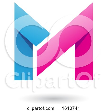 Clipart of a Folded Paper Pink and Blue Letter M - Royalty Free Vector Illustration by cidepix