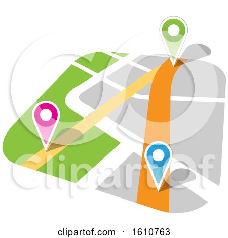 Clipart of a Map with Markers - Royalty Free Vector Illustration by cidepix