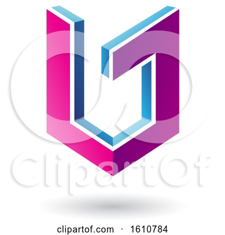 Clipart of a 3d Magenta and Blue Shield - Royalty Free Vector Illustration by cidepix