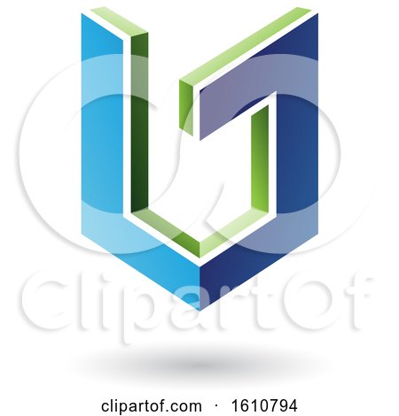 Clipart of a 3d Blue and Green Shield - Royalty Free Vector Illustration by cidepix