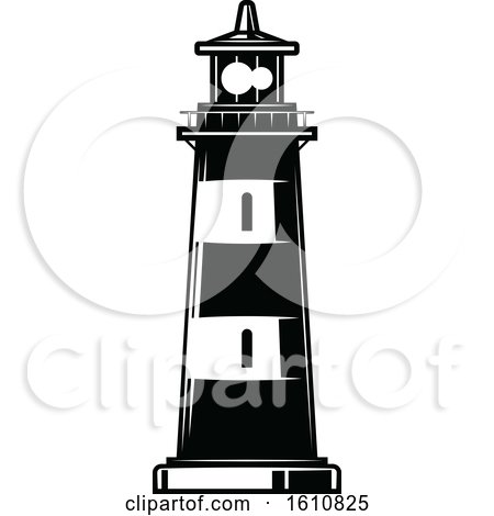 Clipart of a Black and White Nautical Lighthouse - Royalty Free Vector Illustration by Vector Tradition SM