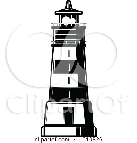 Clipart of a Black and White Nautical Lighthouse - Royalty Free Vector Illustration by Vector Tradition SM