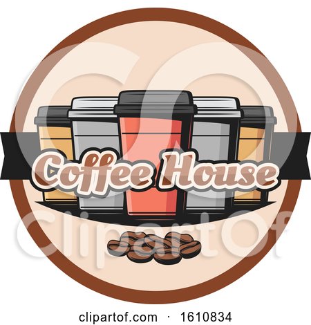 Clipart of Take out Coffee Cups and Beans and Text - Royalty Free Vector Illustration by Vector Tradition SM