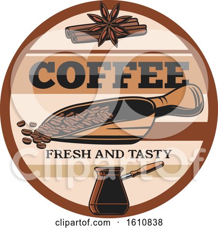 Clipart of a Coffee Design with Beans and a Scoop - Royalty Free Vector Illustration by Vector Tradition SM