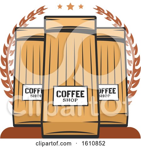 Clipart of Coffee Bags and a Wreath - Royalty Free Vector Illustration by Vector Tradition SM