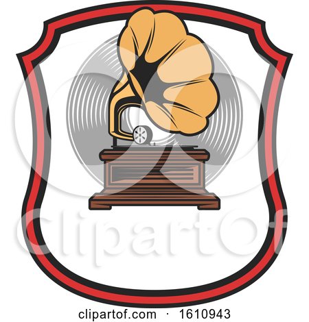 Clipart of a Gramophone in a Shield - Royalty Free Vector Illustration by Vector Tradition SM