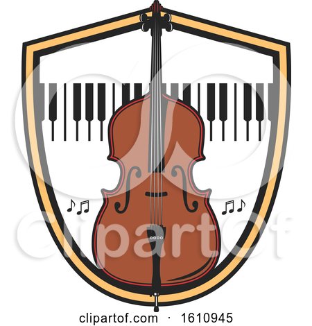 Clipart of a Bass or Cello and Keyboard in a Shield - Royalty Free Vector Illustration by Vector Tradition SM