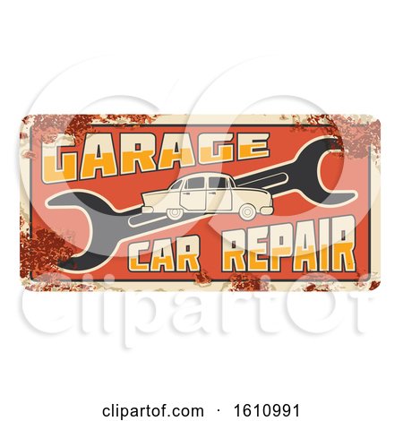 Clipart of a Vintage Rusted Style Automotive Sign - Royalty Free Vector Illustration by Vector Tradition SM