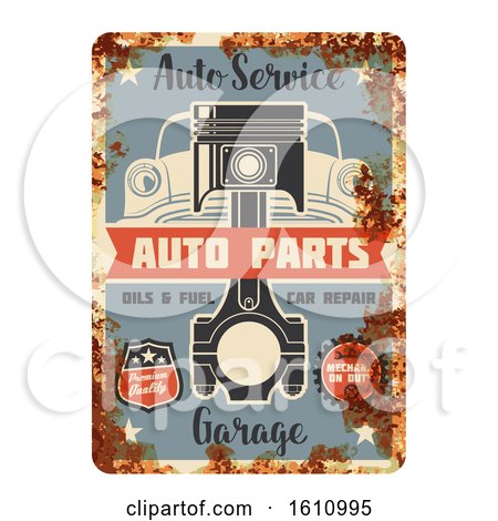 Clipart of a Vintage Rusted Style Automotive Sign - Royalty Free Vector Illustration by Vector Tradition SM