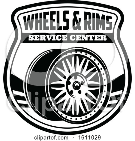Clipart of a Black and White Automotive Design with a Rim - Royalty Free Vector Illustration by Vector Tradition SM