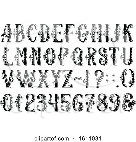 Clipart of Black and White Vintage Letters and Numbers - Royalty Free Vector Illustration by Vector Tradition SM