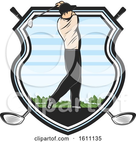 Clipart of a Golfing Shield with a Golfer - Royalty Free Vector Illustration by Vector Tradition SM