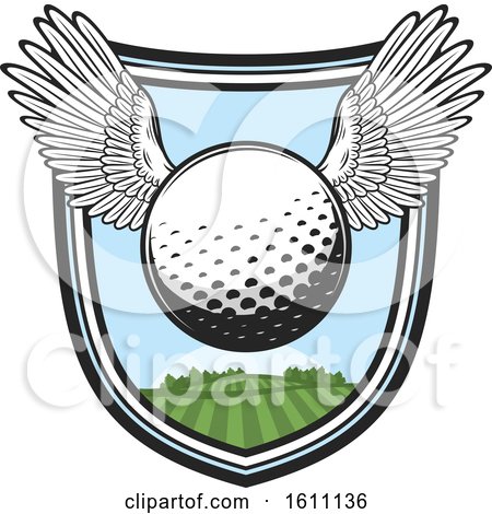 Clipart of a Golfing Shield with a Winged Ball - Royalty Free Vector Illustration by Vector Tradition SM