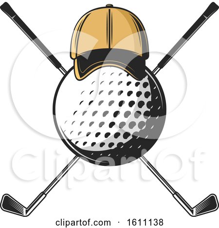 Clipart of a Golf Ball with a Hat and Crossed Clubs - Royalty Free Vector Illustration by Vector Tradition SM
