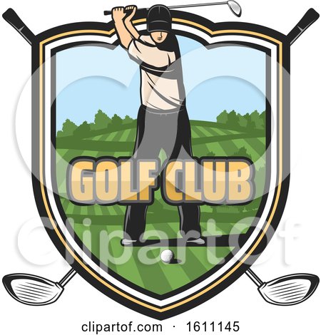 Clipart of a Golfing Shield with a Golfer - Royalty Free Vector Illustration by Vector Tradition SM