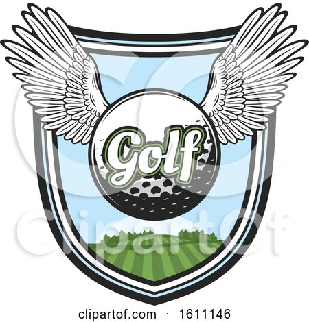 Clipart of a Golfing Shield with a Winged Ball - Royalty Free Vector Illustration by Vector Tradition SM