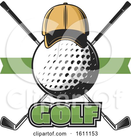 Clipart of a Golf Ball with a Hat and Crossed Clubs with Text - Royalty Free Vector Illustration by Vector Tradition SM