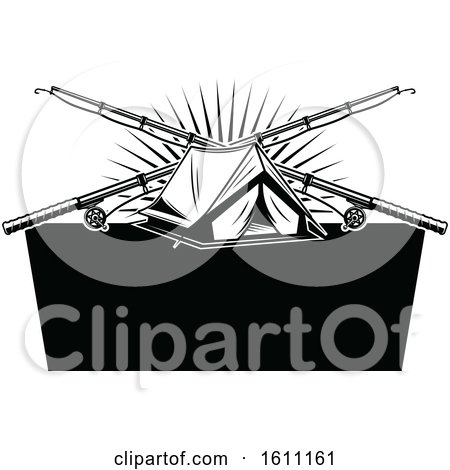 Clipart of a Black and White Fishing and Camping Design - Royalty Free Vector Illustration by Vector Tradition SM