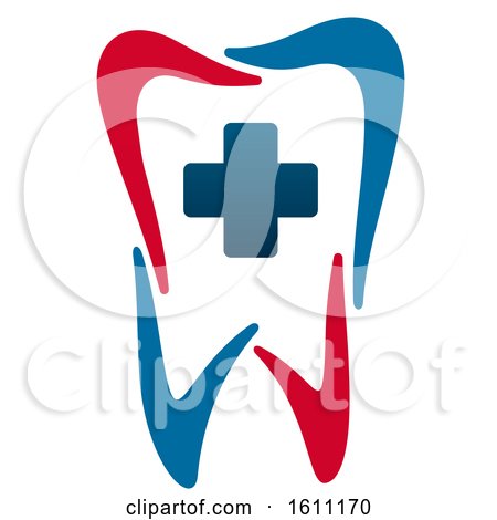 Clipart of a Red White and Blue Dental Insurance Design with a Tooth and Cross - Royalty Free Vector Illustration by Vector Tradition SM
