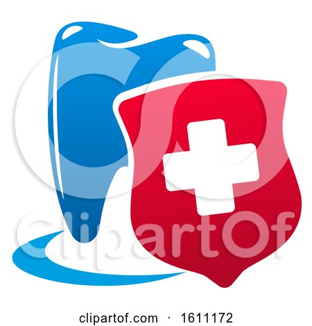 Clipart of a Red White and Blue Dental Insurance Design with a Tooth and Cross - Royalty Free Vector Illustration by Vector Tradition SM