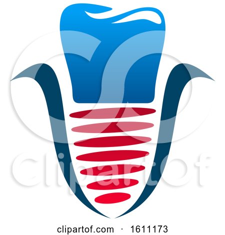Clipart of a Red White and Blue Dental Implant Design with a Tooth - Royalty Free Vector Illustration by Vector Tradition SM
