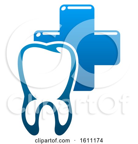 Clipart of a Blue Dental Insurance Design with a Tooth and Cross - Royalty Free Vector Illustration by Vector Tradition SM