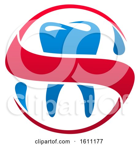Clipart of a Red White and Blue Dental Design with a Tooth - Royalty Free Vector Illustration by Vector Tradition SM