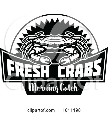 Clipart of a Black and White Crab Fishing Design - Royalty Free Vector Illustration by Vector Tradition SM