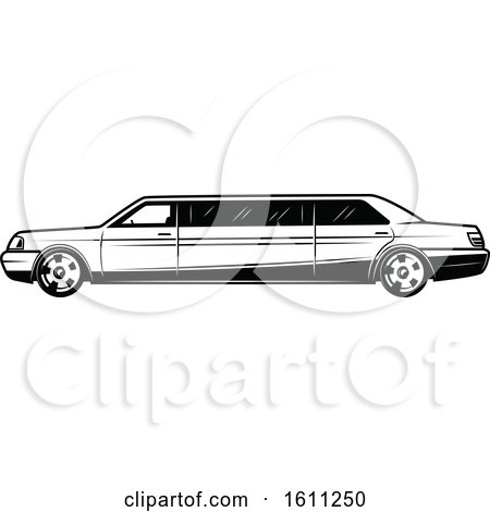 Clipart of a Black and White Wedding Limo - Royalty Free Vector Illustration by Vector Tradition SM