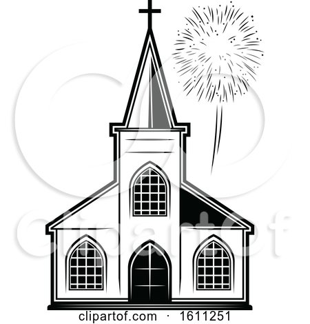 Clipart of a Black and White Church - Royalty Free Vector Illustration by Vector Tradition SM