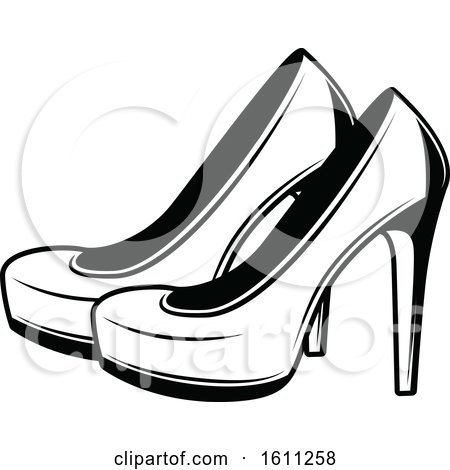 Clipart of a Black and White Pair of Wedding Heels - Royalty Free Vector Illustration by Vector Tradition SM
