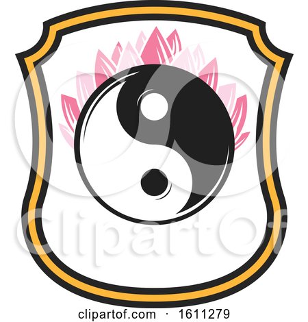Clipart of a Yin Yang and Lotus Buddhism Shield - Royalty Free Vector Illustration by Vector Tradition SM