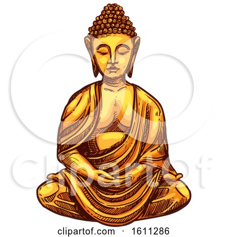 Clipart of a Sketched Golden Buddha - Royalty Free Vector Illustration by Vector Tradition SM