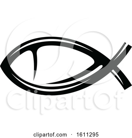 Clipart of a Black and White Ichthys - Royalty Free Vector Illustration by Vector Tradition SM