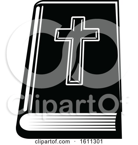 Clipart of a Black and White Holy Bible - Royalty Free Vector Illustration by Vector Tradition SM