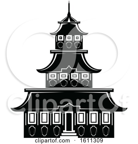 Clipart of a Black and White Temple - Royalty Free Vector Illustration by Vector Tradition SM
