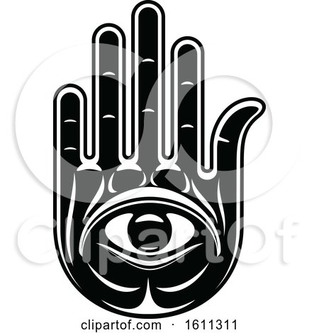 Clipart of a Black and White Hamsa - Royalty Free Vector Illustration by Vector Tradition SM