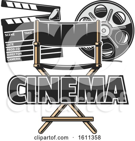 Clipart of a Directors Chair Film Reel and Clapper Board - Royalty Free Vector Illustration by Vector Tradition SM