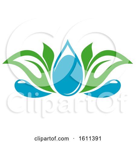 Clipart of a Green and Blue Water Leaf Organic Natural Design - Royalty Free Vector Illustration by Vector Tradition SM