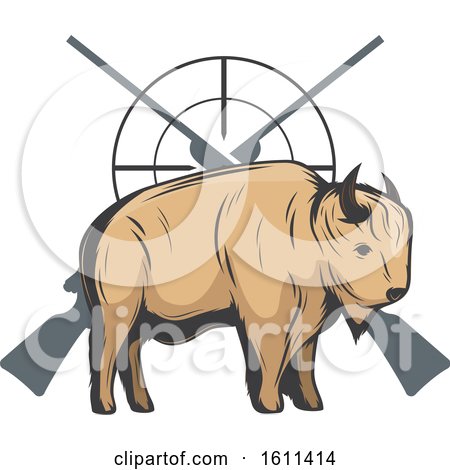 Clipart of a Bison Hunting Design - Royalty Free Vector Illustration by Vector Tradition SM