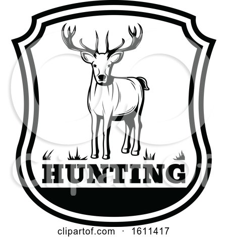 Clipart of a Black and White Deer Hunting Design - Royalty Free Vector Illustration by Vector Tradition SM