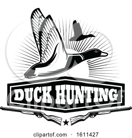 Clipart of a Black and White Duck Hunting Design - Royalty Free Vector Illustration by Vector Tradition SM