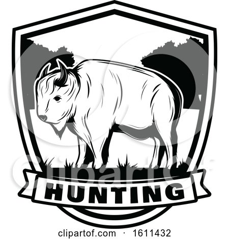 Clipart of a Black and White Bison Hunting Design - Royalty Free Vector Illustration by Vector Tradition SM