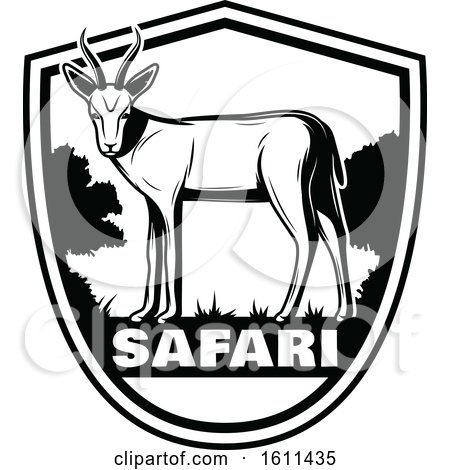 Clipart of a Black and White Antelope Hunting Design - Royalty Free Vector Illustration by Vector Tradition SM